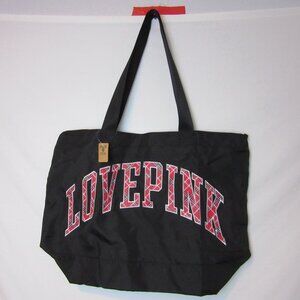 Victoria Secret Tote Bag Love Pink Plaid Black Duffle Zip Pocket Y2K NEW